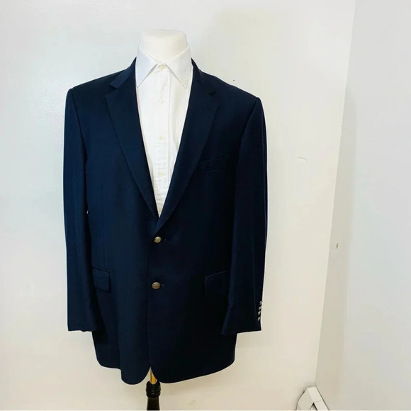 Jos A Bank Blazer Men 44L  Navy Blue  Wool 2 Button Sport Coat Jacket Business - Picture 1 of 15